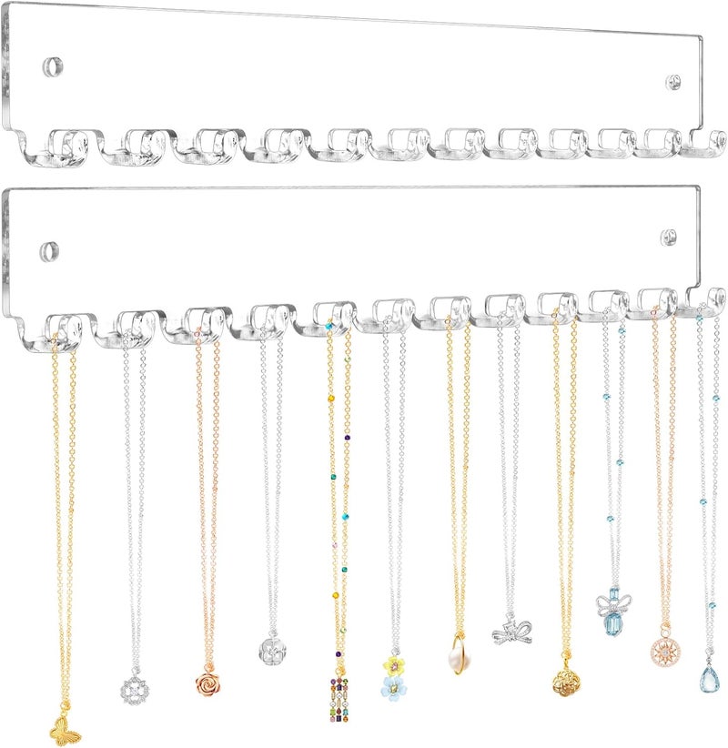 milylove Acrylic Necklace Holder 2 Pack Wall Mounted Necklace Organizer Hanging Jewelry Organizer with 12 Hooks for Necklaces, Bracelets, Rings and Bangles Display - Image 1